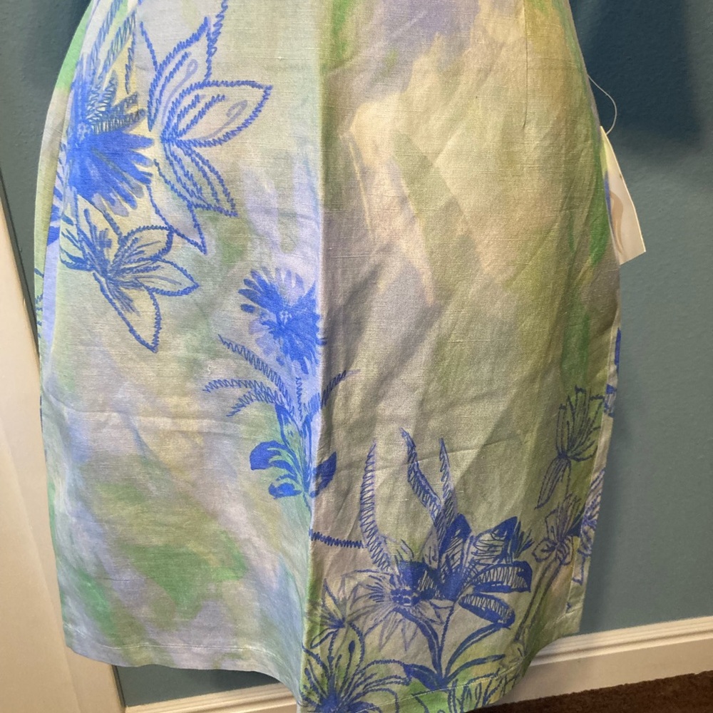 Floral Blue and Green Women's Silk and Linen Skirt NWT